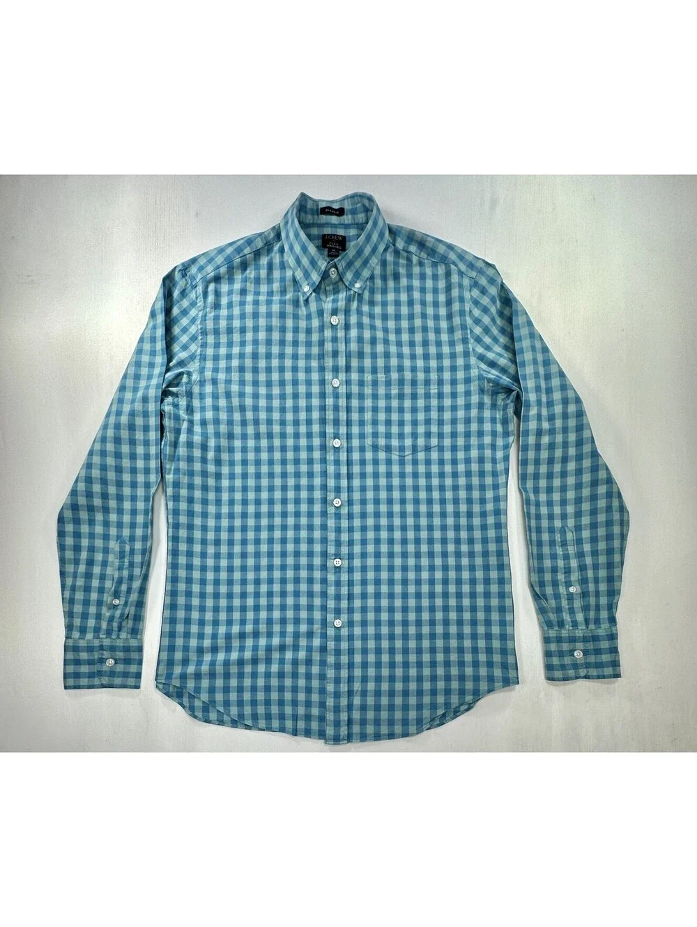 J Crew Classic Flex Washed Check Oxford Button Up Blue Men M